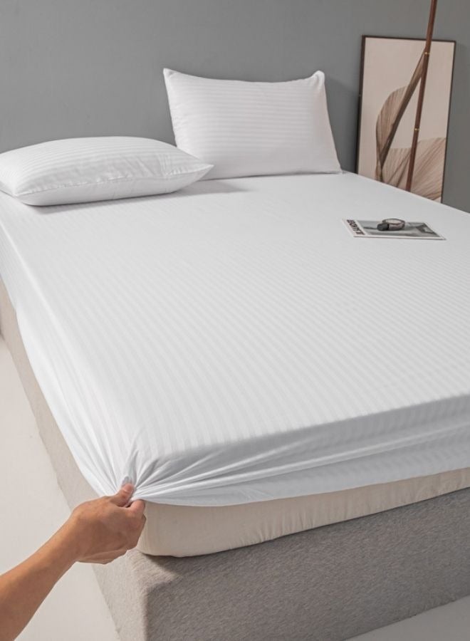 LUNA Home Satin Stripped King Size 6 Pieces (1 Duvet cover - 220*240cm. 1 Elastic Fitted sheet (On corners Only elastic) - 200*200cm+30cm. 4 Pillow cases - 50*75cm.). Soft Bedding Set without filling, White Color. - Image 4